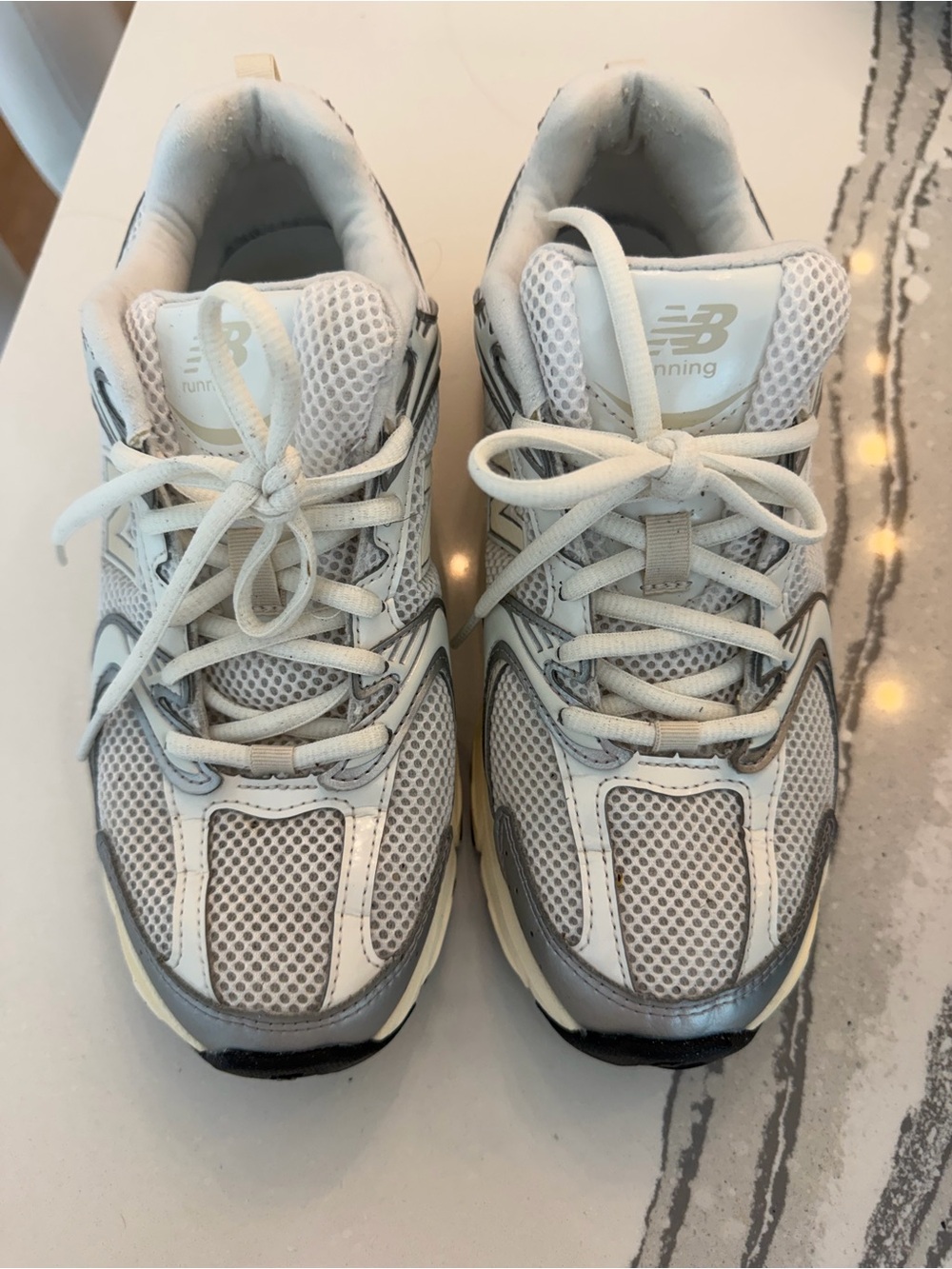 New Balance Kids White and Gray Mesh Lace-Up Sneakers
